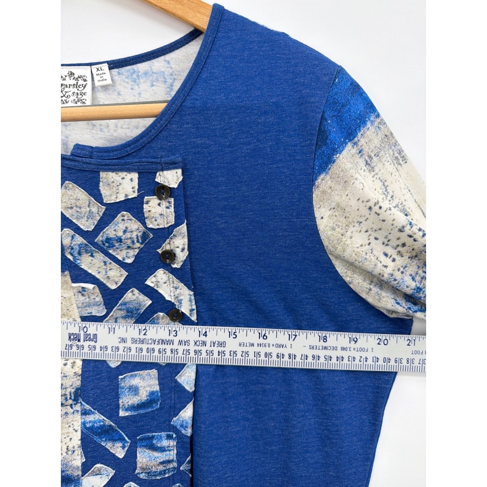Parsley & Sage Blue Abstract Mixed Print Tunic‎ Top XL Lagenlook Artsy - Picture 3 of 6